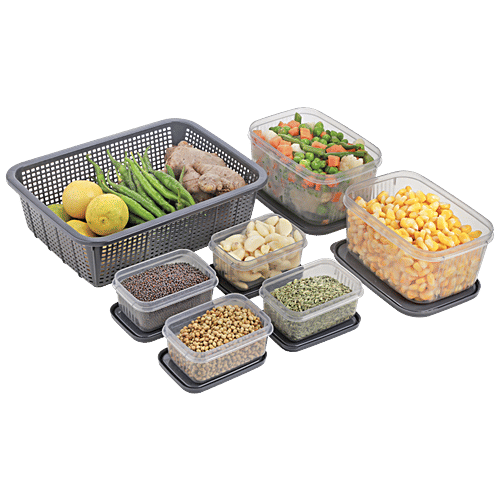 Joyo Scottish Basket No.1 - Grey, Alfa Container 100, 121, Shrink Net, Multi Storage, Durable, 7 pcs (100 ml x 4pcs, 500 ml x 2pcs)