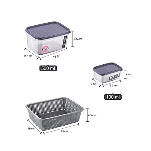 Joyo Scottish Basket No.1 - Grey, Alfa Container 100, 121, Shrink Net, Multi Storage, Durable, 7 pcs (100 ml x 4pcs, 500 ml x 2pcs)