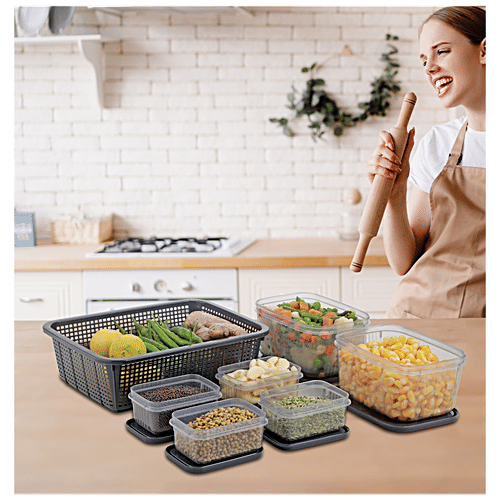 Joyo Scottish Basket No.1 - Grey, Alfa Container 100, 121, Shrink Net, Multi Storage, Durable, 7 pcs (100 ml x 4pcs, 500 ml x 2pcs)