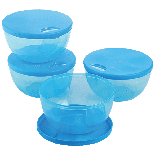 Joyo Tina - Container 444, Blue, Plain, Shrink Wrap, Leak-proof, Durable, Air Tight Lids, 1.2 L (Set of 4) 
