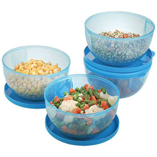 Joyo Tina - Container 444, Blue, Plain, Shrink Wrap, Leak-proof, Durable, Air Tight Lids, 1.2 L (Set of 4) 