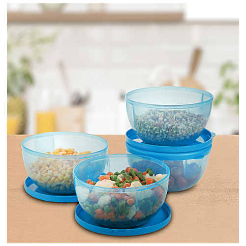 Joyo Tina - Container 444, Blue, Plain, Shrink Wrap, Leak-proof, Durable, Air Tight Lids, 1.2 L (Set of 4) 