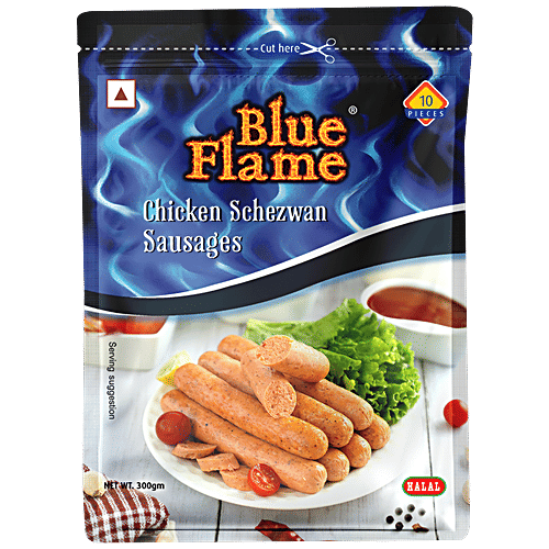 Buy Blue Flame Chicken Schezwan Sausages Halal, Rich In Iron, Easy To