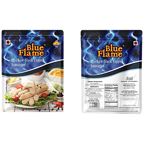 Blue Flame  Chicken Black Pepper Sausages - Halal, Rich In Iron, Easy To Make, 300 g (10 pcs) 