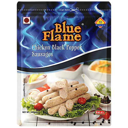 Blue Flame  Chicken Black Pepper Sausages - Halal, Rich In Iron, Easy To Make, 300 g (10 pcs) 