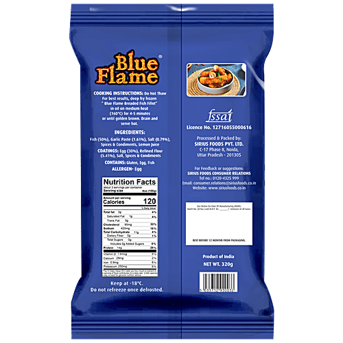 Blue Flame  Breaded Fish Fillet - Halal, Rich In Protein, Easy To Make, 320 g (8 pcs) 