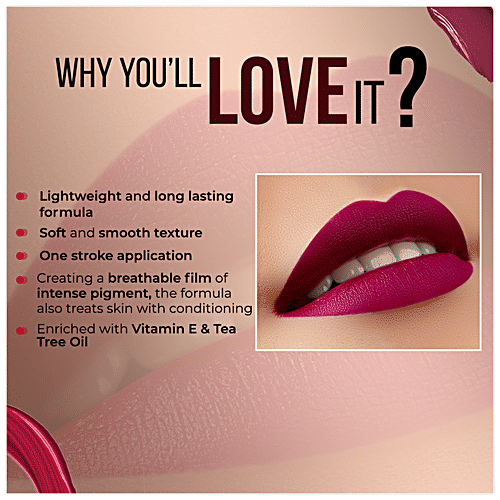 ColorBar Power Kiss Vegan Matte Lipcolor - Lightweight, Long-lasting Formula, Intense Pigment, 5 ml Show Down - 001 