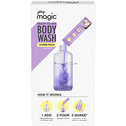 Godrej Magic Ready To Mix Body Wash - Lavender Combi Pack, Makes 200 ml, 37 g (Empty Bottle + Refill) 