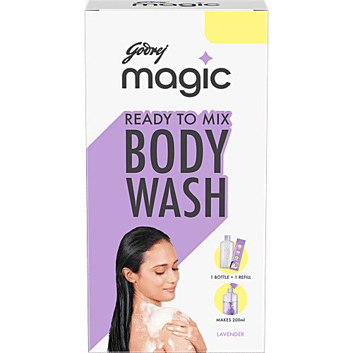 Godrej Magic Ready To Mix Body Wash - Lavender Combi Pack, Makes 200 ml, 37 g (Empty Bottle + Refill) 