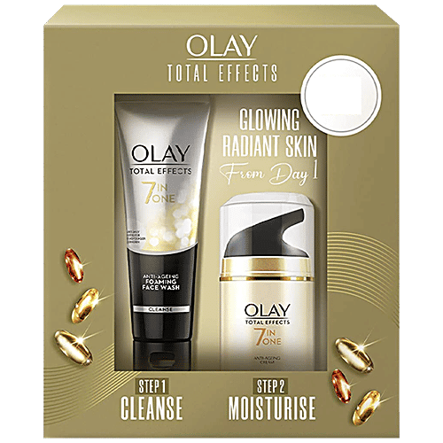 Olay Total Effect Day Cream, Spf 15 & Cleanser Pack For Anti Ageing - Clears Acne, Boosts Skin Glow, 2 pcs (Cream, 50g + Pack, 100g)