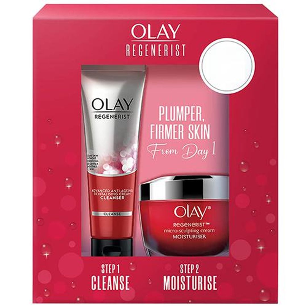Olay Regenerist Microsculpting Day Moisturiser Non SPF With Cleanser - Boosts Skin's Natural Collagen, 2 pcs (Cleanser, 100g + Moisturiser, 50g)