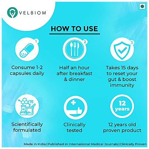 Velbiom Lactogut Pre & Probiotic Supplement Capsule - For Acute & Severe Digestive Issues, Boosts Immunity, 30 pcs  