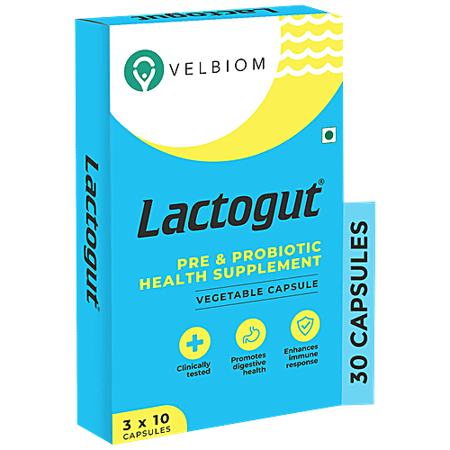 Velbiom Lactogut Pre & Probiotic Supplement Capsule - For Acute & Severe Digestive Issues, Boosts Immunity, 30 pcs  