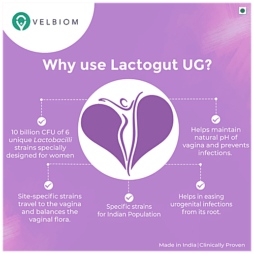 Velbiom Lactogut UG Pre & Probiotic Supplement Capsule - For Women, Prevents UTI & Recurrence, 30 pcs  