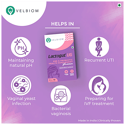 Velbiom Lactogut UG Pre & Probiotic Supplement Capsule - For Women, Prevents UTI & Recurrence, 30 pcs  