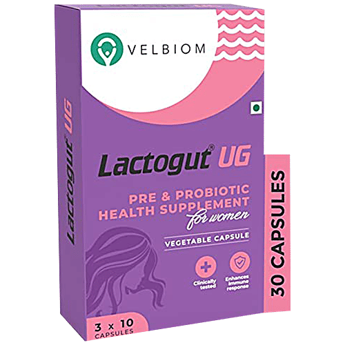 Velbiom Lactogut UG Pre & Probiotic Supplement Capsule - For Women, Prevents UTI & Recurrence, 30 pcs  