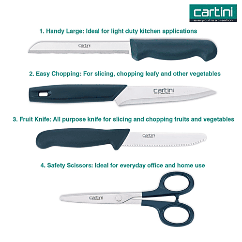 Cartini by Godrej Home Makers Set - Knives & Scissor, For Kitchen & Catering, Sharp Blades, Sturdy Handle, 4 pcs