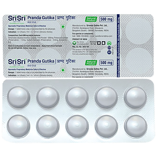 Sri Sri Tattva Pranda Gutika 500mg Tablets - Anti Viral, Relief From Fever, 100 pcs  