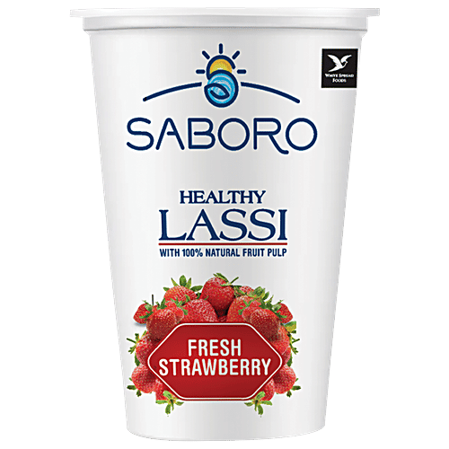 SABORO Healthy Lassi With 100% Natural Fruit Pulp - Fresh Strawberry, No Preservatives, 200 ml Cup 