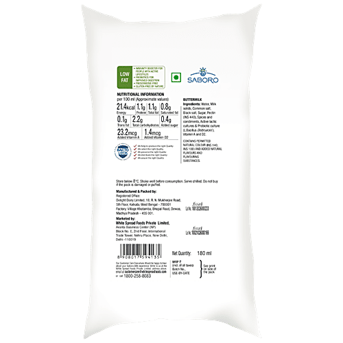 SABORO Healthy Buttermilk - Green Chutney, 100% Natural Herbs & Spices, No Preservatives, 200 ml Pouch