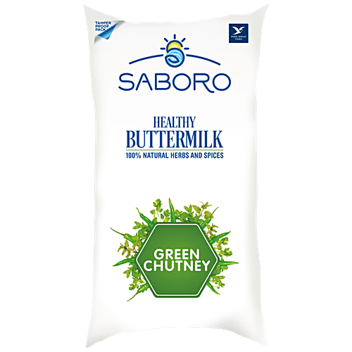 SABORO Healthy Buttermilk - Green Chutney, 100% Natural Herbs & Spices, No Preservatives, 200 ml Pouch