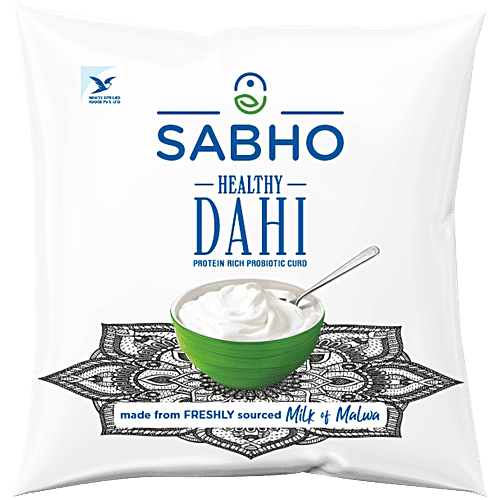 Sabho Healthy Curd/Dahi - Rich In Protein, Probiotic, Thick, No Preservatives, 350 g Pouch 