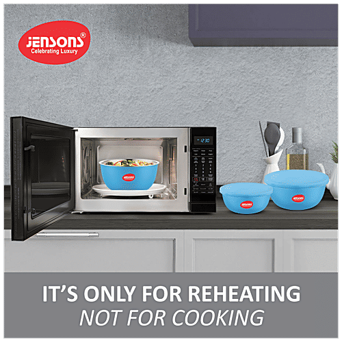 Jensons Flora Microwave Bowl Set - Blue, Stainless Steel, Food Grade, Dishwasher Safe, Airtight, BPA Free, 3 pcs (600 ml + 800 ml + 1300 ml) 