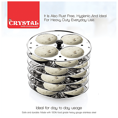 Crystal Stainless Steel Idli Plates - 6 Plates Makes 24 Idlis, Rust Free, Silver, 1 pc  