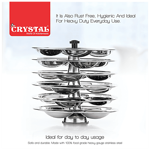 Crystal Stainless Steel Idli Plates - 6 Plates Makes 24 Idlis, Rust Free, Silver, 1 pc  