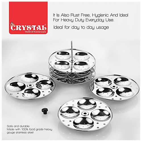 Crystal Stainless Steel Idli Plates - 6 Plates Makes 24 Idlis, Rust Free, Silver, 1 pc  