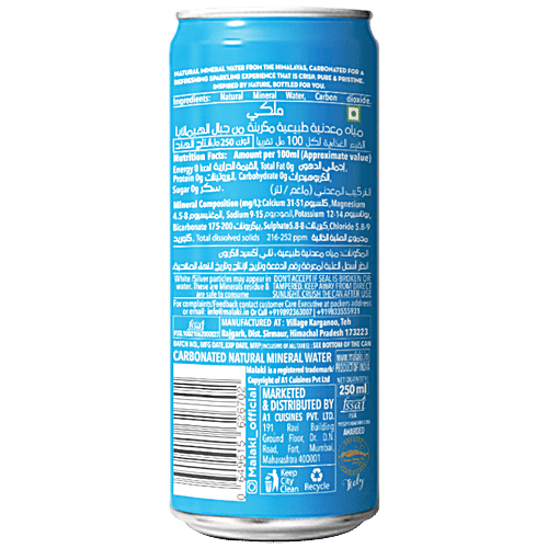 Malaki Sparkling Water From The Himalayas - Refreshing, Hydrating, 250 ml Can 