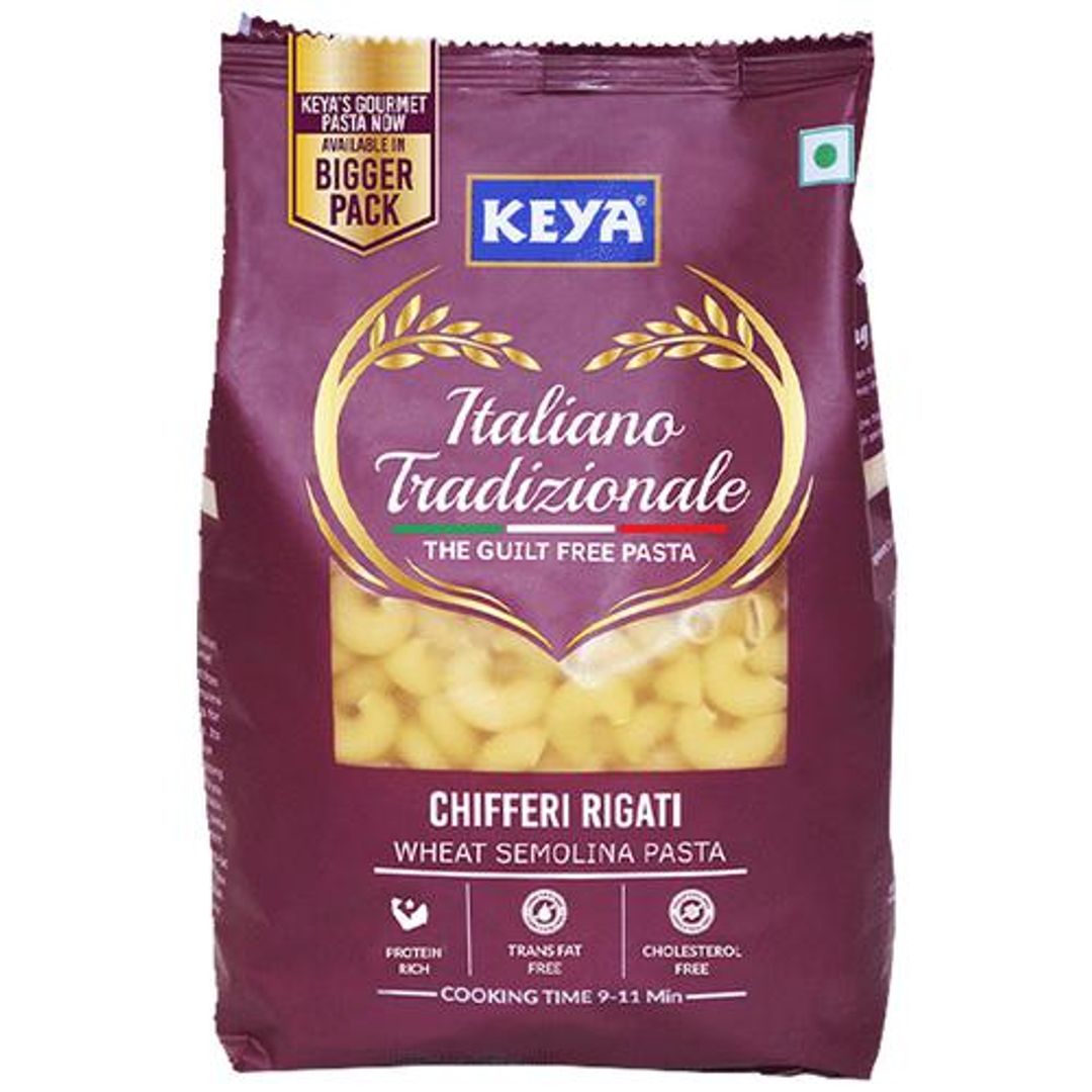 Keya Chifferi Rigati Wheat Semolina Pasta - Rich In Protein, Cholesterol Free, 1 kg Pouch