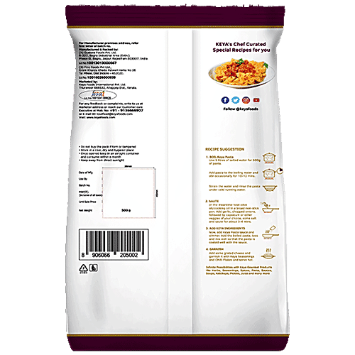 Keya Farfalle Pasta - 100% Durum Wheat Semolina, Rich In Protein, Cholesterol Free, 500 g Pouch 