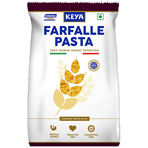 Keya Farfalle Pasta - 100% Durum Wheat Semolina, Rich In Protein, Cholesterol Free, 500 g Pouch 
