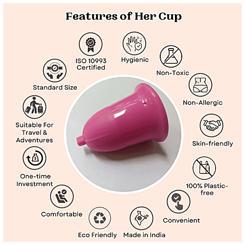 Goli Soda Her Cup - Menstrual Cup, Platinum-Cured Medical Grade Silicone, For Women, Regular Size, Fushia, 1 pc  