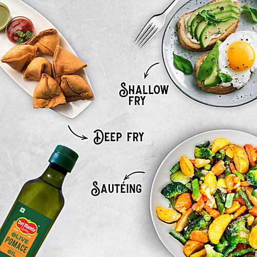 Del Monte Olive Pomace Oil - Cholesterol & Trans Fat-Free, For Cooking, Deep Frying, 500 ml  Cholesterol & Trans Fat-Free
 Ideal for Cooking & Deep Frying