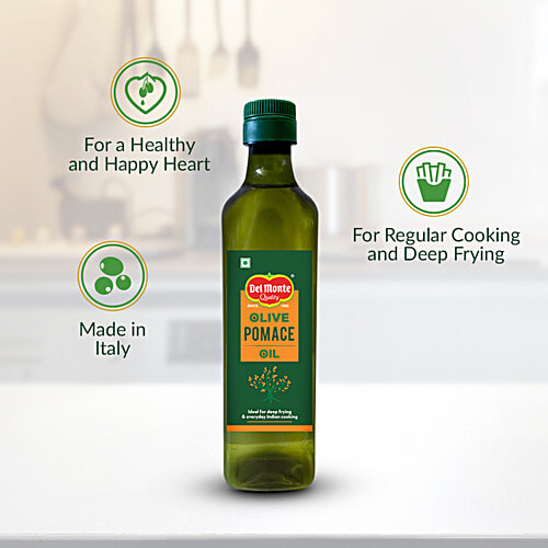 Del Monte Olive Pomace Oil - Cholesterol & Trans Fat-Free, For Cooking, Deep Frying, 500 ml  Cholesterol & Trans Fat-Free
 Ideal for Cooking & Deep Frying