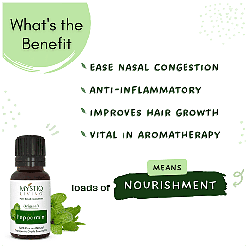 Mystiq Living Originals Peppermint Essential Oil - 100% Pure & Natural, Suitable For Hair, Skin & Aromatherapy, 15 ml  