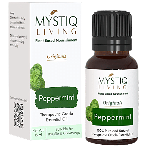 Mystiq Living Originals Peppermint Essential Oil - 100% Pure & Natural, Suitable For Hair, Skin & Aromatherapy, 15 ml  