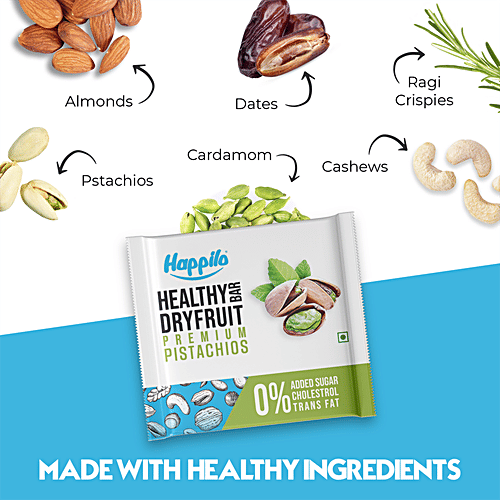 Happilo Premium Pistachio Healthy Mini Dry Fruit Bar, 15 g  Rich In Protein, Gluten Free