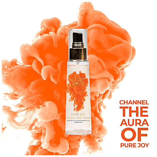 Crazy Owl Pure Joy Vanilla Body Spray - Floral Fragrance, Cheerfulness & Liveliness, Essential Oils That Gives Pure Joy, Perfect For Daily Use, 100 ml  