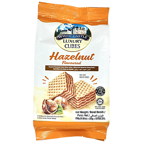 White Castle Luxury Cream Wafer Cubes - Hazelnut Flavoured, Sweet, Crunchy, 200 g (Get Extra 25%) 