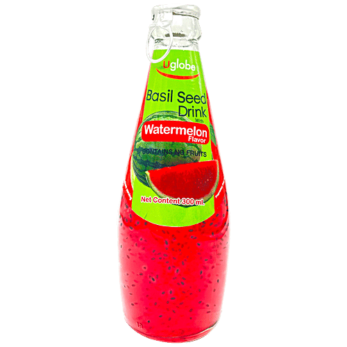 Uglobe Basil Seed Drink - Watermelon Flavour, Contains No Fruits, Healthy, Refreshing, 300 ml