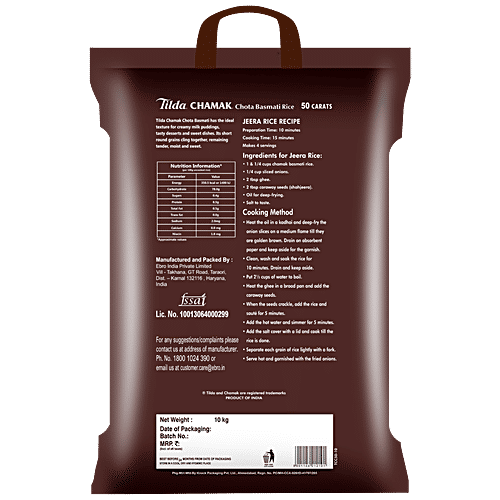 Tilda Chamak Chota Basmati Rice - 50 Carats, Long, Slender-Grained Aromatic, 10 kg Bag