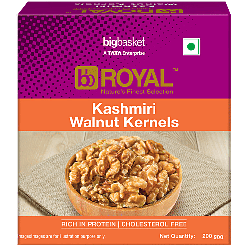 bb Royal Kashmiri Walnuts Premium Kernel - Whole, Rich In Fibre, Protein, Zero Cholesterol, 200 g Airtight Pack. Freshness Locked 