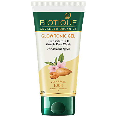 BIOTIQUE Glow Tonic Gel - Pure Vitamin E Gentle Face Wash, For Smooth & Balanced Skin Tone, 150 ml