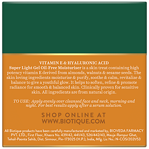 Buy BIOTIQUE Vitamin E & Hyaluronic Acid Super Light Gel OilFree