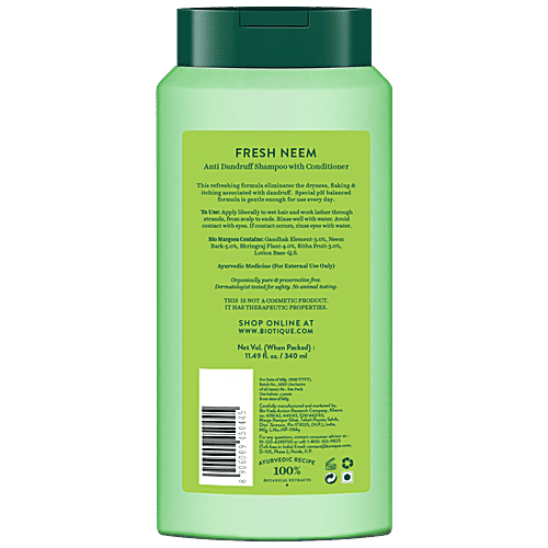 Buy BIOTIQUE Fresh Neem Anti Dandruff Shampoo & Conditioner, For