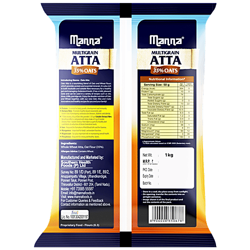 Manna Multigrain Atta - With 35% Oats, Loaded With Nutrients, Reduces Cholestrol, 1 kg