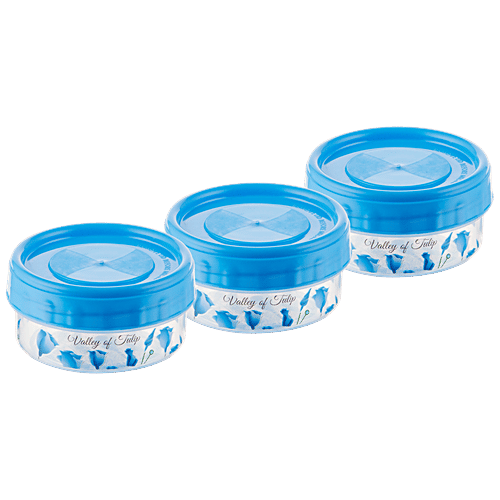 Polyset Twisty Container - Plastic, Durable, BPA Free, For Multipurpose Use, Blue, 300 ml (Set of 3)